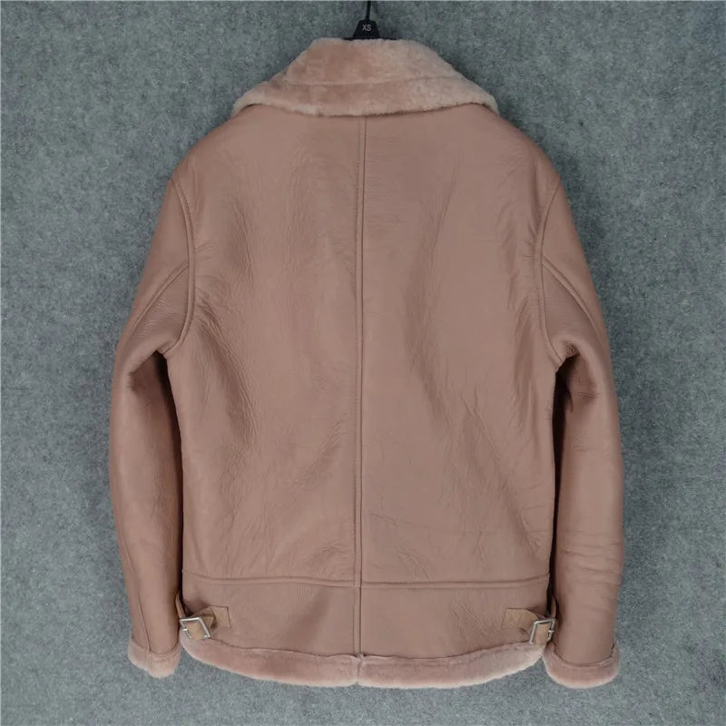 CC SHop Best.Guarantee Genuine leather jacket with fur.Winter warm women 100% shearling coat.Street sheepskin with wool jackets
