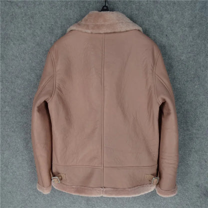 CC SHop Best.Guarantee Genuine leather jacket with fur.Winter warm women 100% shearling coat.Street sheepskin with wool jackets