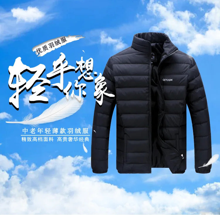 Quality Stand Collar Winter Duck Down Coats Men Warm Light Down Jackets Male Father's Down Coat Fashion Puffer Jackest  JK-826