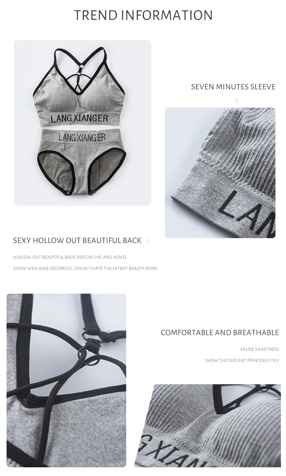 New Women's Cotton For Underwear Set Letter Sports Bra  Seamless Female Underwear Comfort No Steel Ring Suit Solid Color Chest