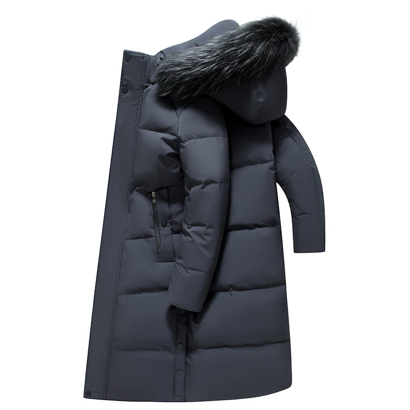 2022 New Men Thickened Down Jacket -30 Winter Warm Down Coat Jacket Men Fashion Long White Duck Hooded Down Parkas Plus Size 4XL