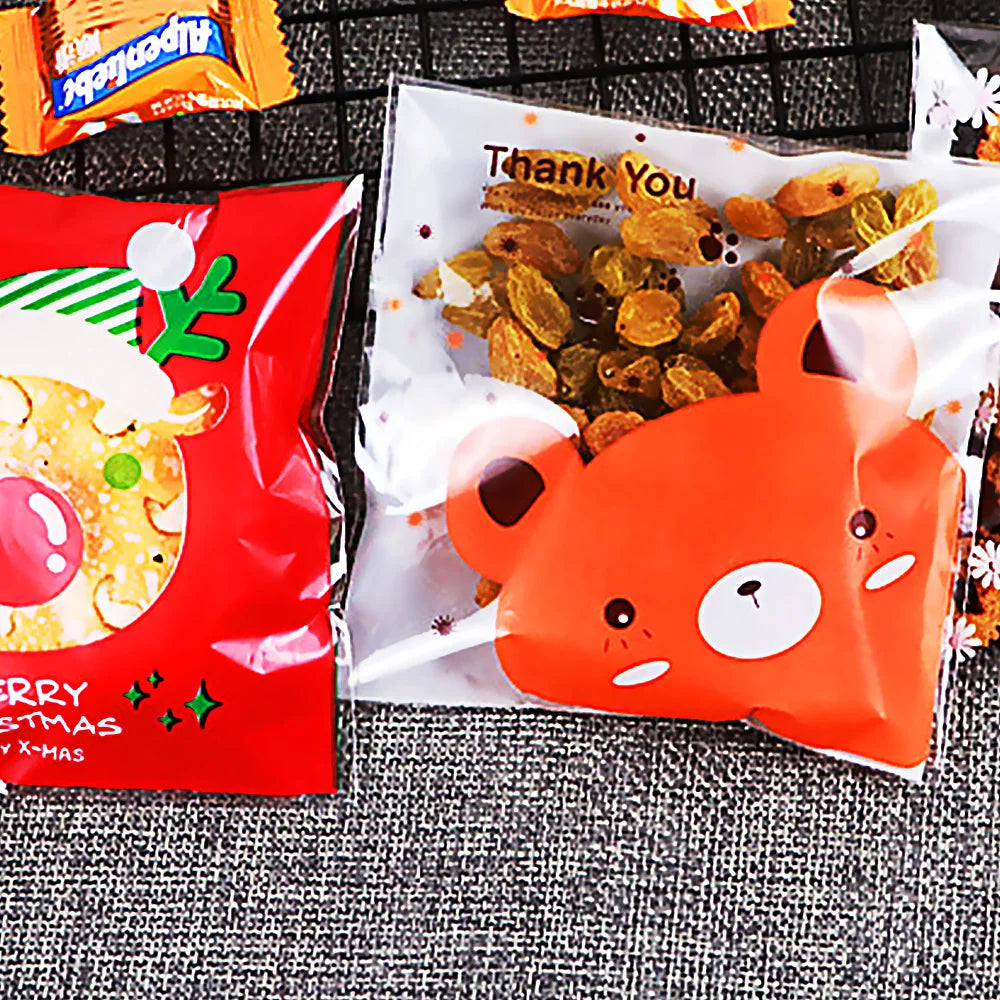 50/100 pcs 10x13cm Opp Self-Stick Transparent Packing Bear Owl Cookie Candy Wedding Birthday Christmas Party Gift Bag Wholesale