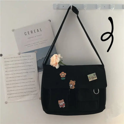 Women Simple Messenger Bag Casual Satchel Ladies Handbags Shoulder Bag Pouch Girls Sweet Printed Canvas Cross School Bags Purses