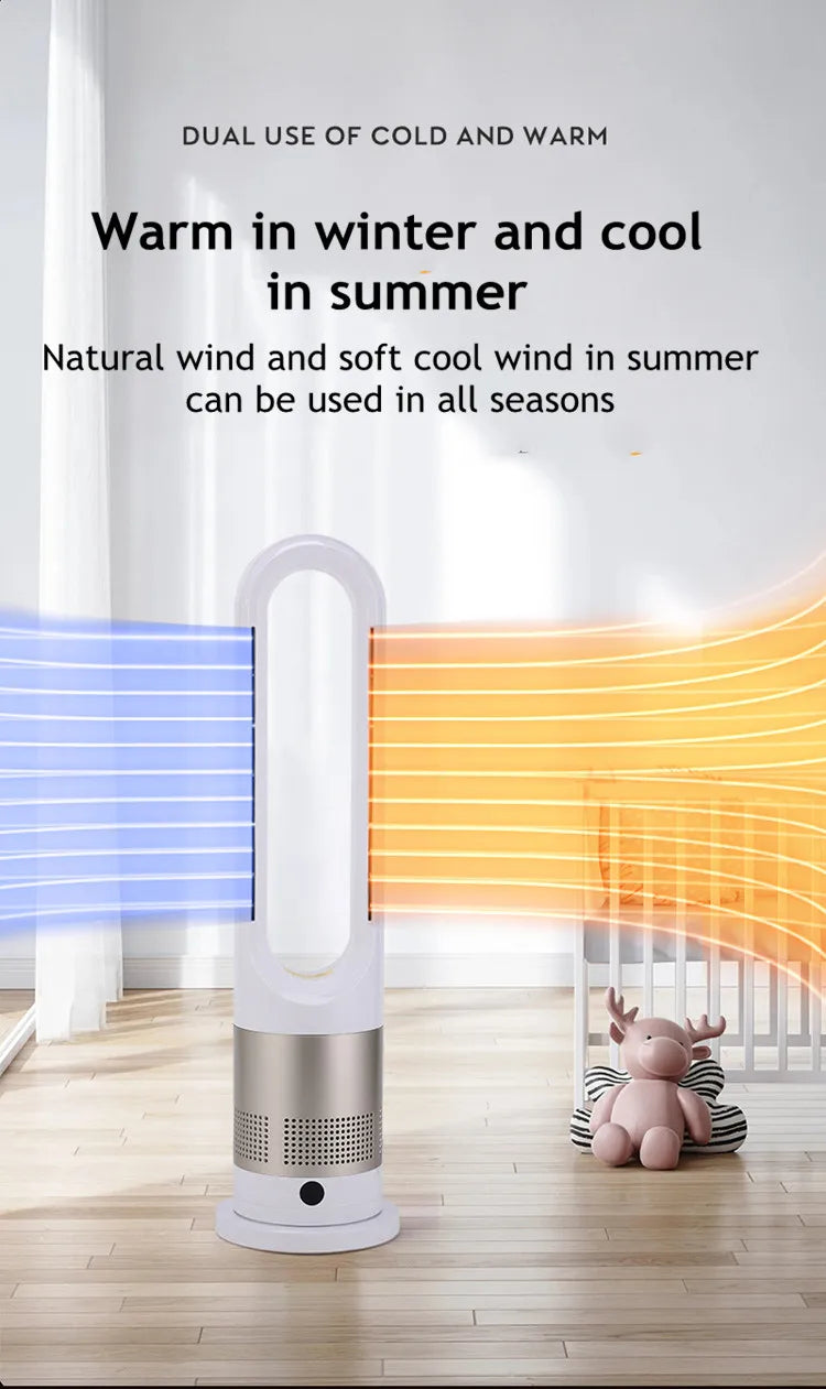 Bladeless Electric Tower Fan with Cold & Warm Air Cooling Standing Air Conditioner Heater with Timer Remote Control