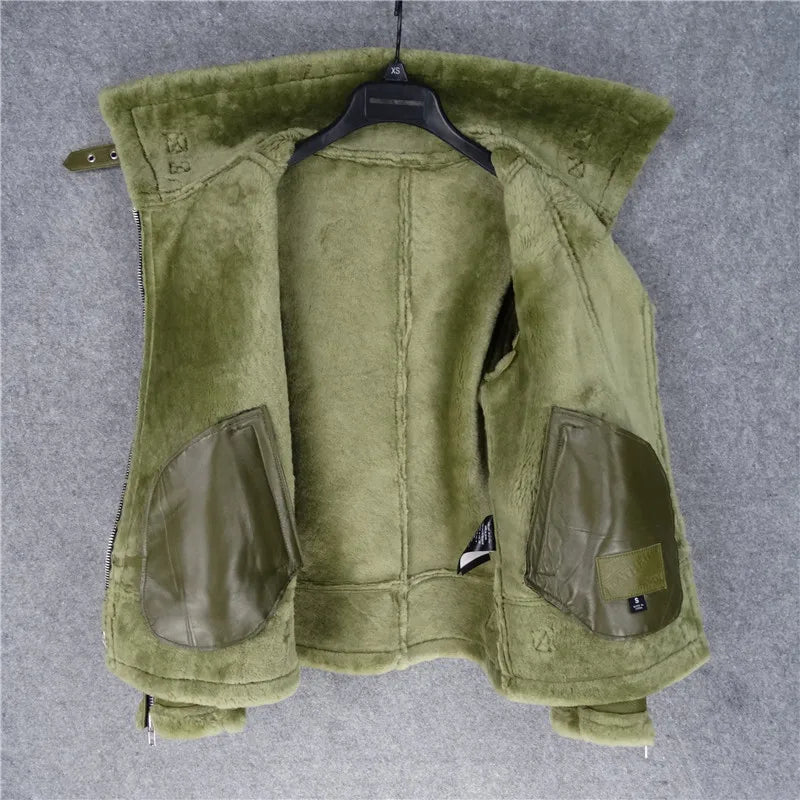 CC SHop Best.Guarantee Genuine leather jacket with fur.Winter warm women 100% shearling coat.Street sheepskin with wool jackets