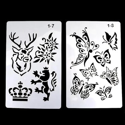 12 Design DIY Painting Template Wall Stencil Airbrush Scrapbook Coloring Embossing Album Diary Journal Drawing Copy Templates