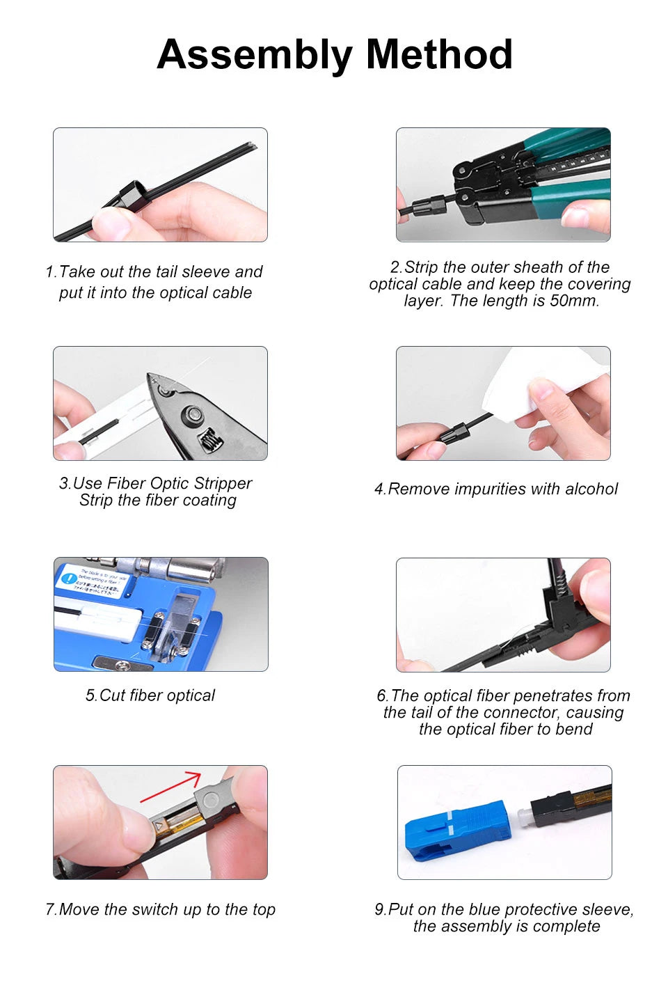 ONTi 50-400pcs Embedded SC UPC Fiber Optic Fast Connector FTTH Single Mode Optical Quick Connector SC Adapter Field Assembly