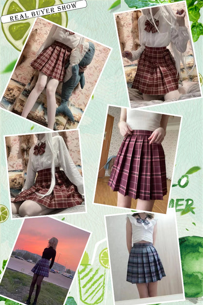 JMPRS Plaid Women Pleated Skirt Bow Knot Summer High Waist Preppy Girls Dance Mini Skirt Cute A Line Harajuku Sexy Japan Faldas