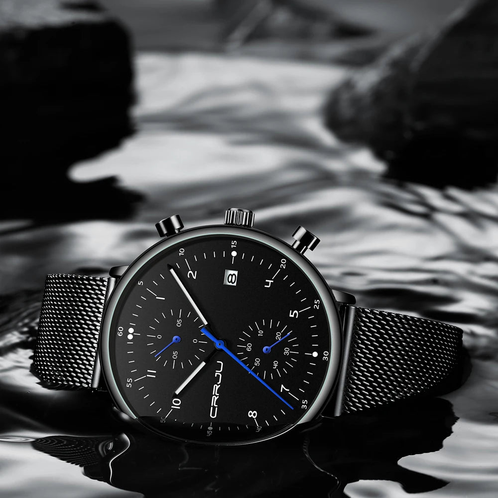CRRJU Mens Watch Top Luxury Brand Men Stainless Steel WristWatch Men's Military waterproof Date Quartz watches relogio masculino