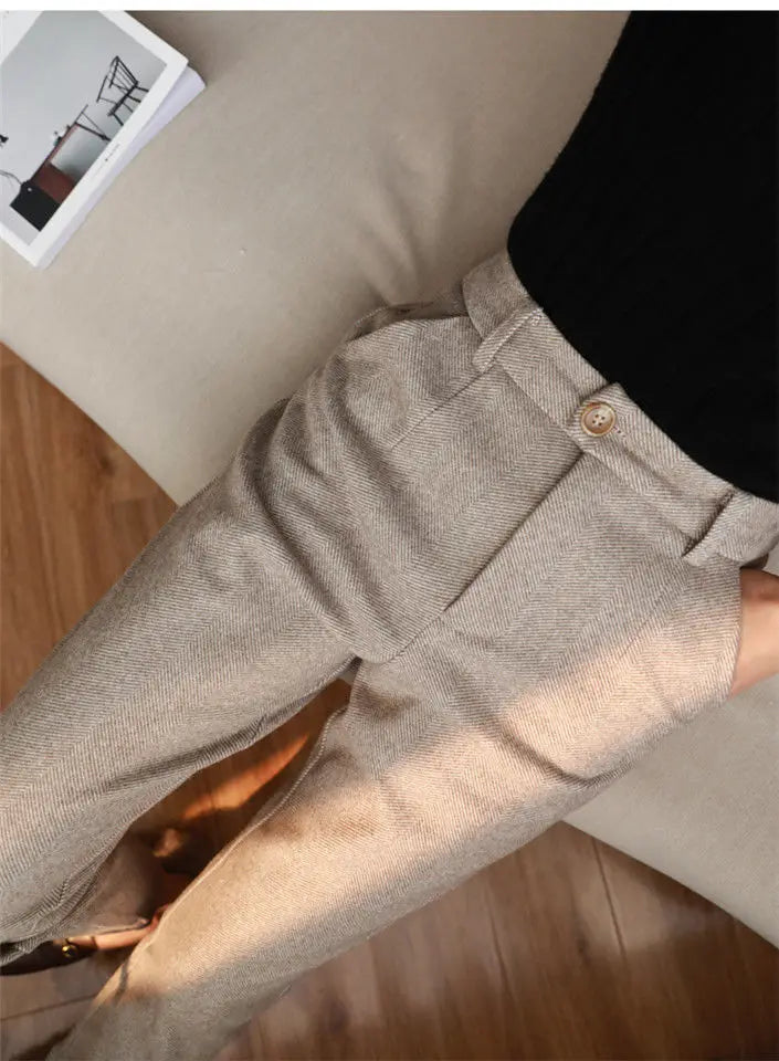 Woolen Pants Women's Harem Pencil Pants 2023 Autumn Winter High Waisted Casual Suit Pants Office Lady Women Trousers