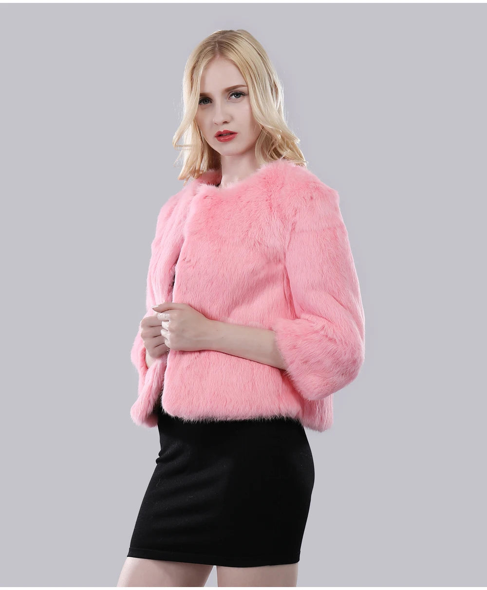 Hot Sale Girl Real Rabbit Fur Coat Women Real Rabbit Fur Jacket Genuine Real Rabbit Fur Outerwear Casual Short Real Fur Coats