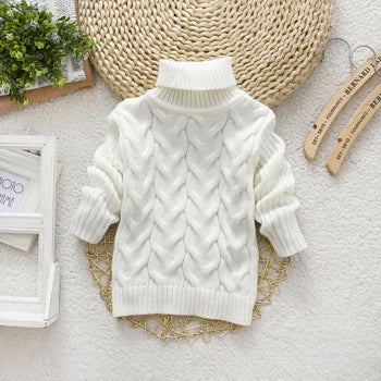 Winter Boys Sweater Kid Thick Knitted Bottoming Turtleneck Shirts Solid High Collar Cardigan High Quality Children Sweater
