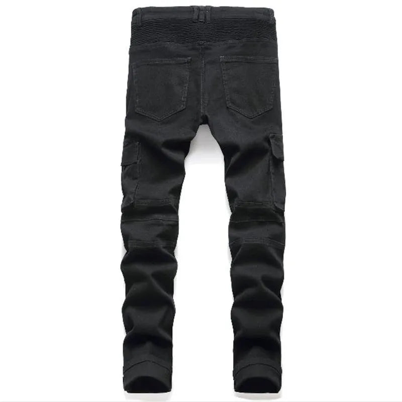 2022 New Fashion Mens Biker Jeans Punk Style Men Cargo Denim Pants  Zipper Pocket Motorcycle Jeans Male Pantalones Hombre