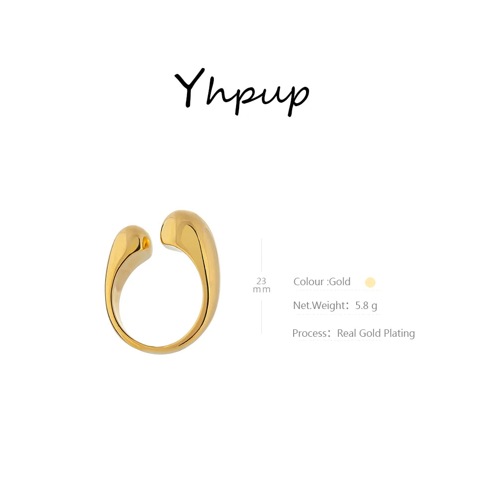 Yhpup Stainless Steel Geometric Open Ring Fashion Golden Metal Finger for Women Minimalist Statement Jewelry Party Gift