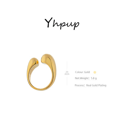 Yhpup Stainless Steel Geometric Open Ring Fashion Golden Metal Finger for Women Minimalist Statement Jewelry Party Gift