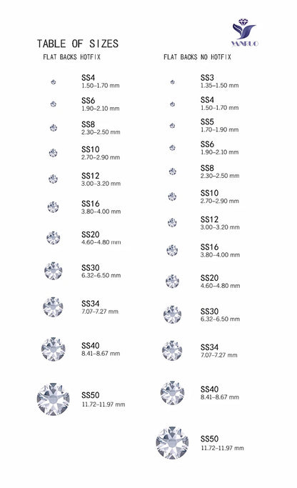 YANRUO 2058NoHF All Color SS16-SS30 Non Hot Fix Sewing Rhinestones Glass Crystal 3D Nail Art Rhinestones For Dress Clothes