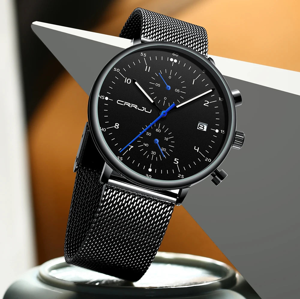 CRRJU Mens Watch Top Luxury Brand Men Stainless Steel WristWatch Men's Military waterproof Date Quartz watches relogio masculino