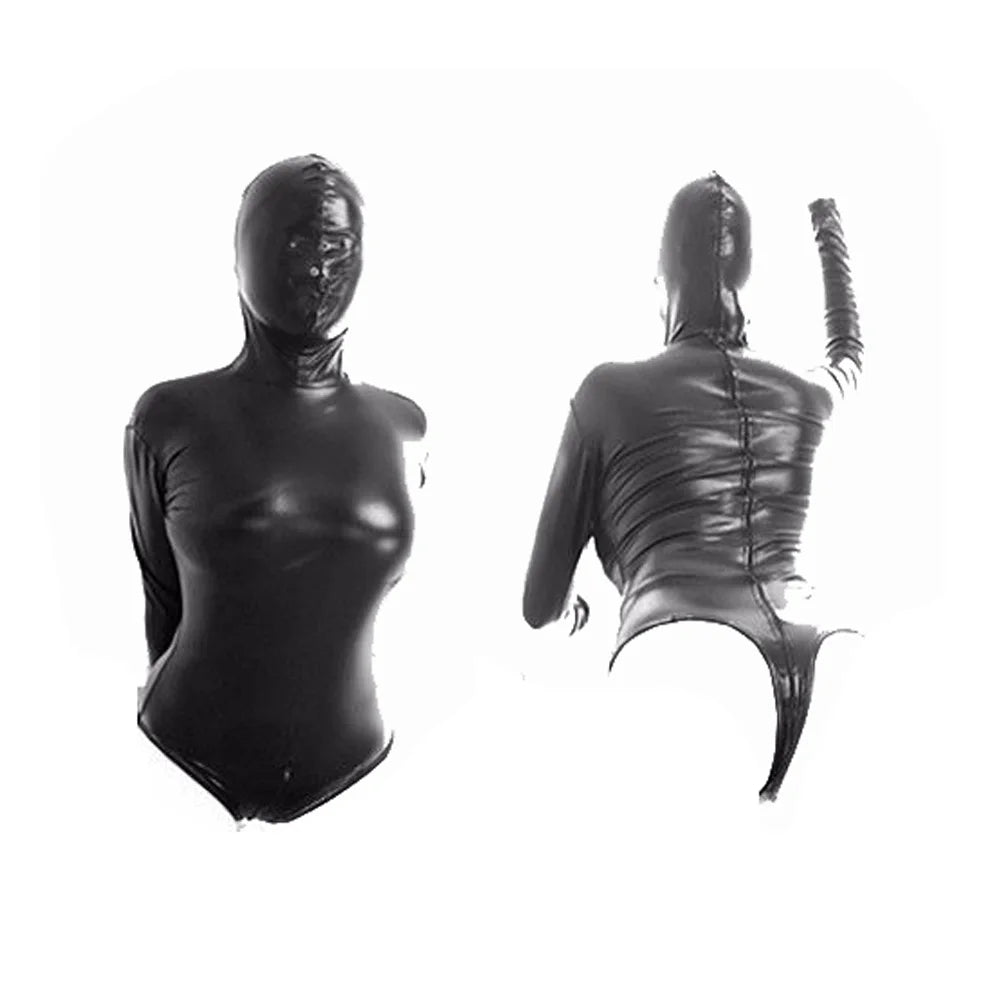 Manyjoy Leather Bodysuit Slave Head Hood Harness Costume BDSM Bondage Straitjacket Thong Roleplay Erotic Mask Sex Toys for Women