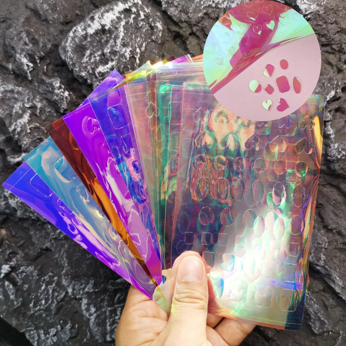 11pcs Aurora Glass Nail Foil Sticker Ice Cube Broken Glass Paper Iridescent Nail Film Decals Chameleon Reflective Nail Stickers