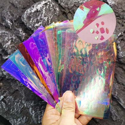 11pcs Aurora Glass Nail Foil Sticker Ice Cube Broken Glass Paper Iridescent Nail Film Decals Chameleon Reflective Nail Stickers