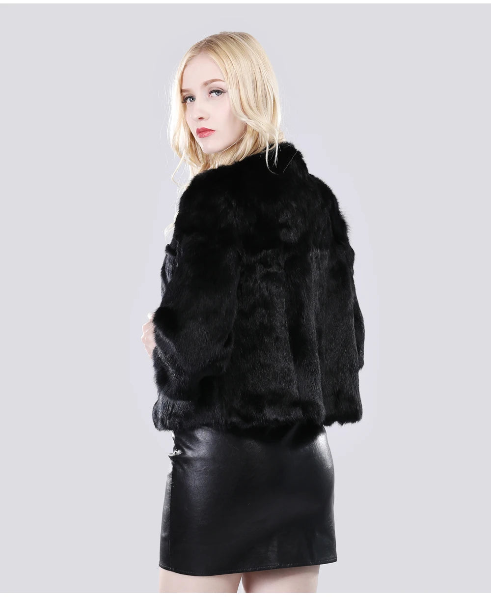 Hot Sale Girl Real Rabbit Fur Coat Women Real Rabbit Fur Jacket Genuine Real Rabbit Fur Outerwear Casual Short Real Fur Coats
