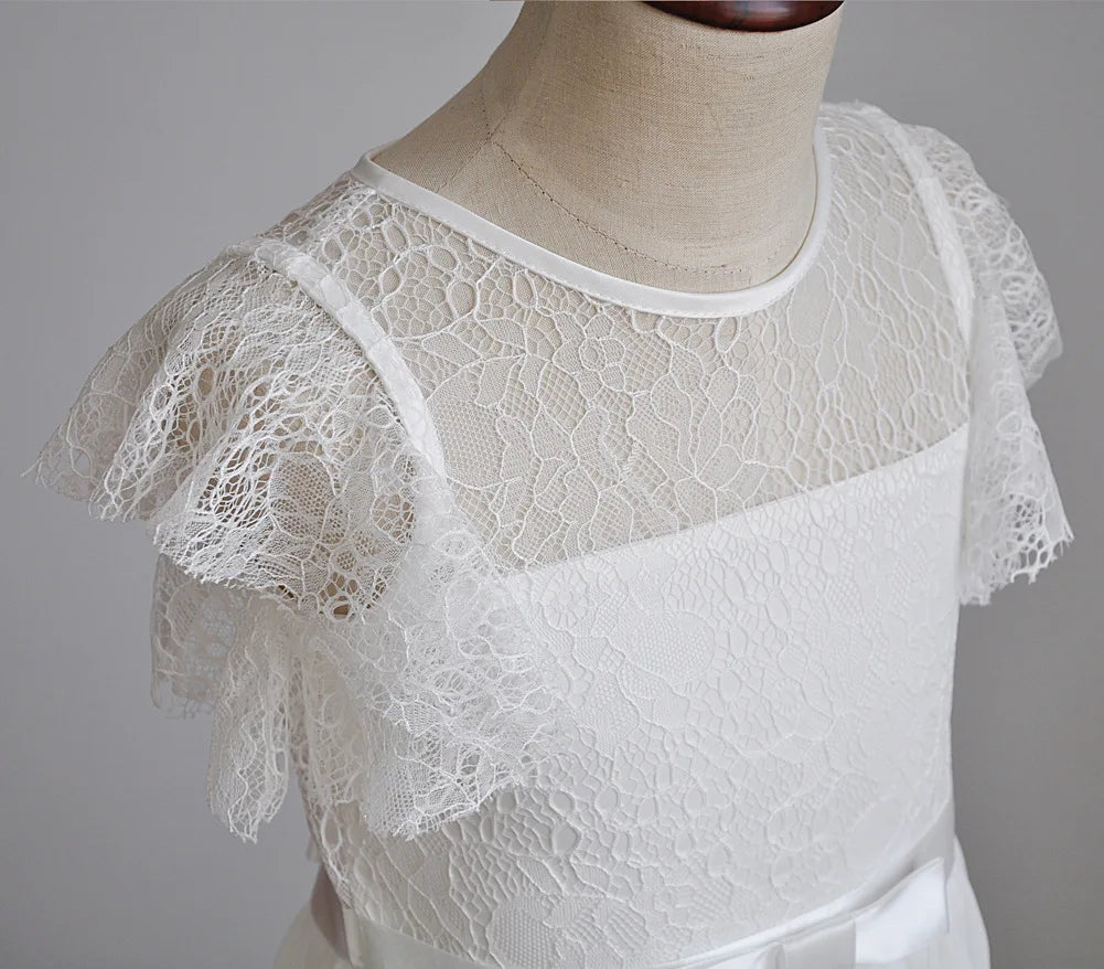 Kids Clothes White Lace Girls Full Sleeve Princess Dress Wedding Fancy Girl Long Dresses Elegant Evening Party Ball Gown 2 to 14