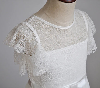 Kids Clothes White Lace Girls Full Sleeve Princess Dress Wedding Fancy Girl Long Dresses Elegant Evening Party Ball Gown 2 to 14