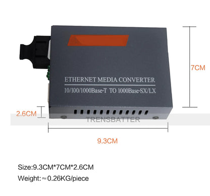1 Pair HTB-GS-03 A/B Gigabit Fiber Optical Media Converter 1000Mbps Single Mode Single Fiber SC Port 20KM External Power Supply