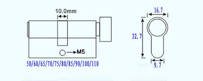Door Cylinder 55 60 65 70 75 80 85 90mm Security Copper Lock Cylinder Interior Bedroom Living Handle Brass Key Locking 5 Keys