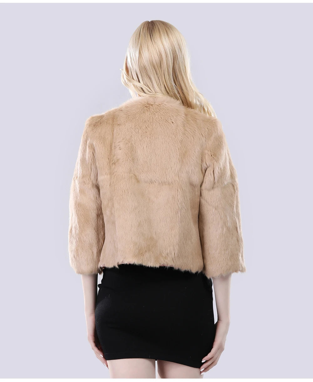 Hot Sale Girl Real Rabbit Fur Coat Women Real Rabbit Fur Jacket Genuine Real Rabbit Fur Outerwear Casual Short Real Fur Coats