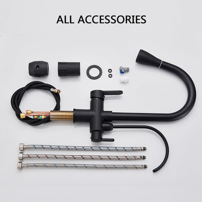Rozin Purification Kitchen Faucets Black Pull Out Kitchen Water Filter Tap 3 Way Mixer torneira para cozinha de parede Crane