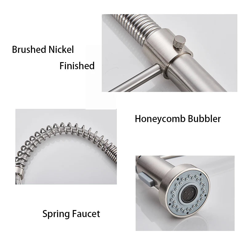 Kitchen Faucets Brush Brass Faucets for Kitchen Sink Single Lever Pull Out Spring Spout Mixers Tap Hot Cold Water Crane