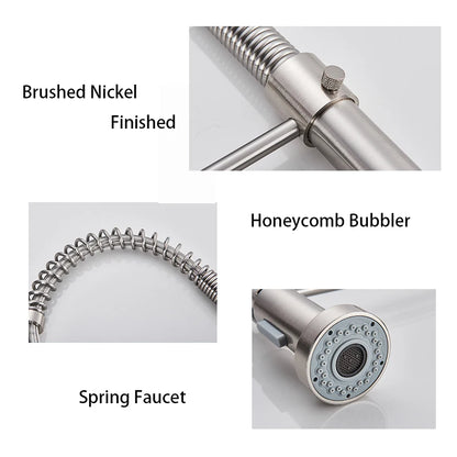 Kitchen Faucets Brush Brass Faucets for Kitchen Sink Single Lever Pull Out Spring Spout Mixers Tap Hot Cold Water Crane