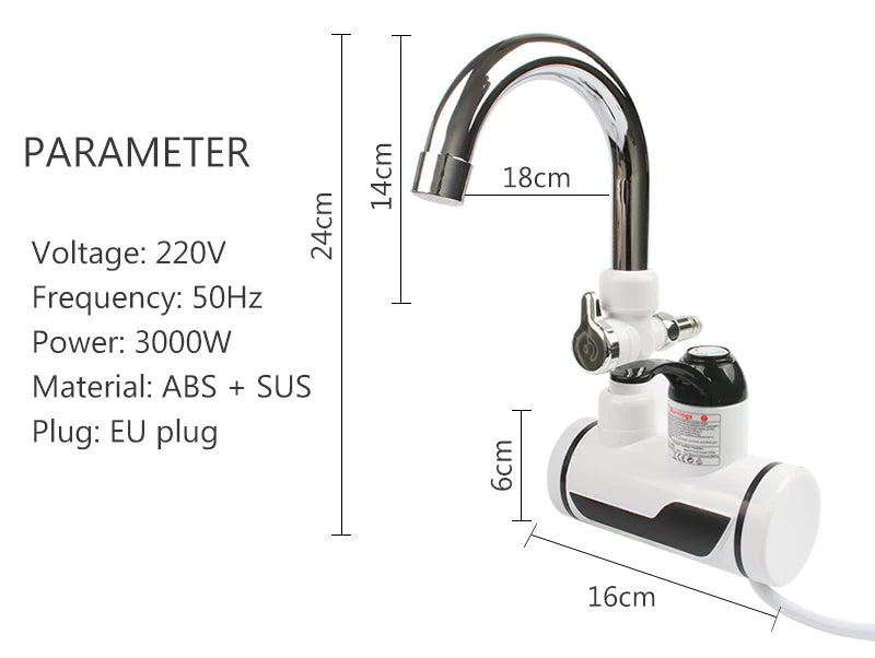 DMWD Electric Instant Hot Water Faucet Stainless Steel Water heater with LED Temperature Display Tankless Tap For Kitchen shower