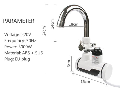 DMWD Electric Instant Hot Water Faucet Stainless Steel Water heater with LED Temperature Display Tankless Tap For Kitchen shower