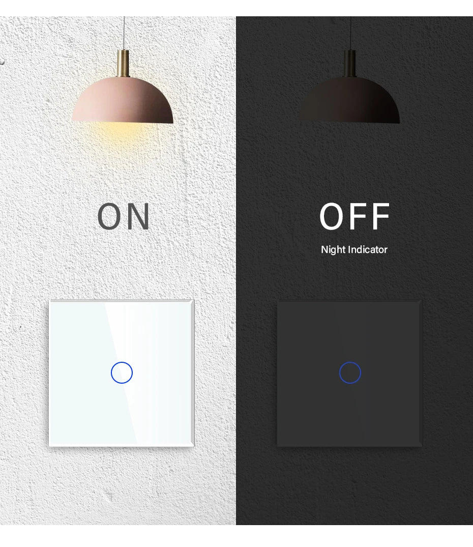Bseed Touch Light Switch 1/2/3 Gang 1/2 Way Intermediate Stair Switch EU Power Sensor Switches Black White With Glass Panel