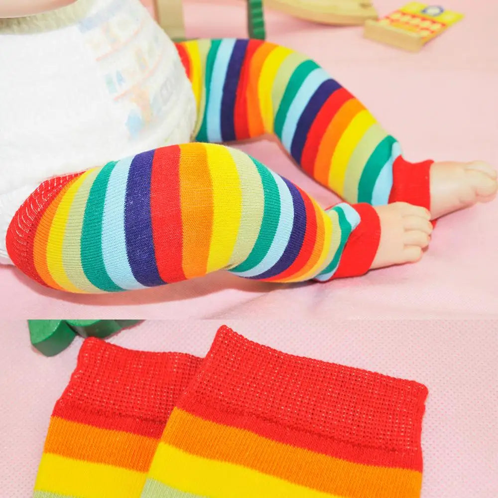 Baby Leg Warmers Girl Cotton Socks Children Rainbow Striped Crawling Knee Pads Colorful Knitted Leggings Winter Soft Sock