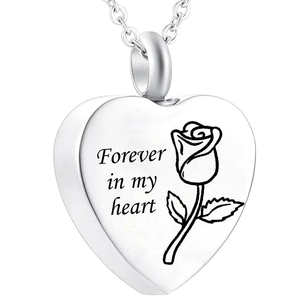 Stainless Steel Silver Cremation Jewelry Forever in My Heart Ashes Keepsake Urns Pendant Necklace for Women, 20 Inch Link Chain