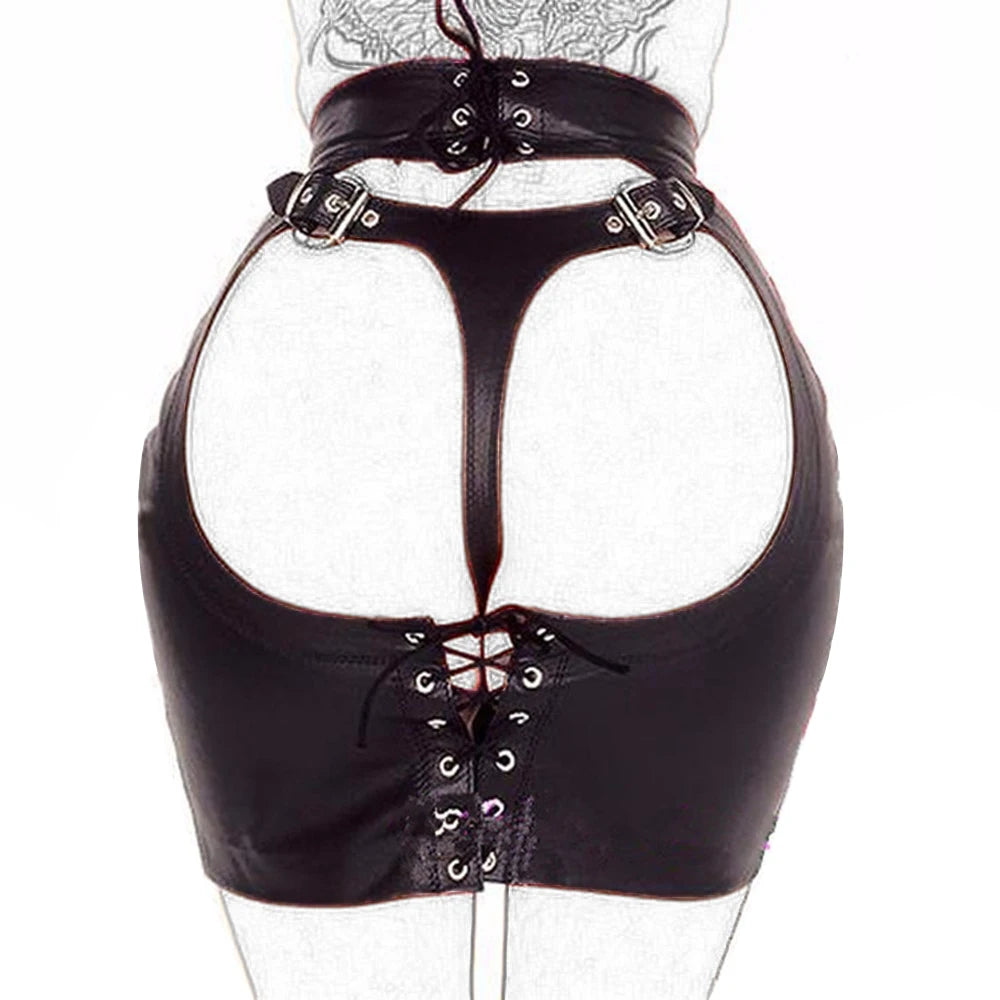 SM Products Adult Toys Black Leather Bondage Set Bdsm Sex Erotic Fetish Mini Dress Porn Skirt Adult Games  Exotic Accessories