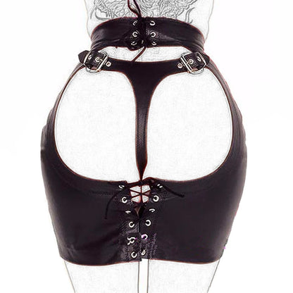 SM Products Adult Toys Black Leather Bondage Set Bdsm Sex Erotic Fetish Mini Dress Porn Skirt Adult Games  Exotic Accessories