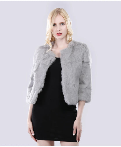 Hot Sale Girl Real Rabbit Fur Coat Women Real Rabbit Fur Jacket Genuine Real Rabbit Fur Outerwear Casual Short Real Fur Coats
