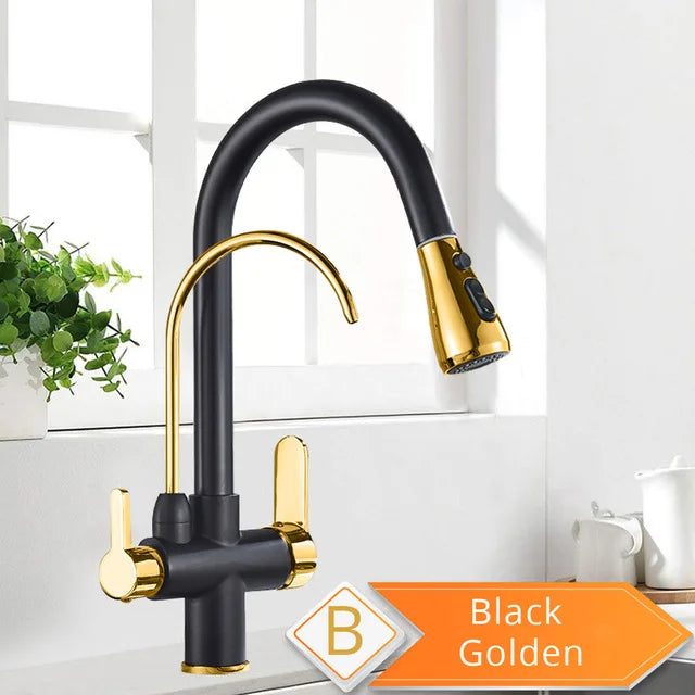 Rozin Purification Kitchen Faucets Black Pull Out Kitchen Water Filter Tap 3 Way Mixer torneira para cozinha de parede Crane