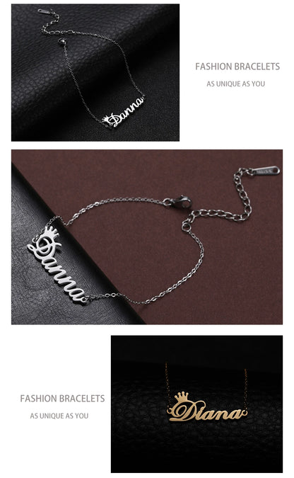 Sipuris Custom Name Bracelets With Crown For Women Stainless Steel Customized Personalized Unique Bracelet Jewelry Gifts