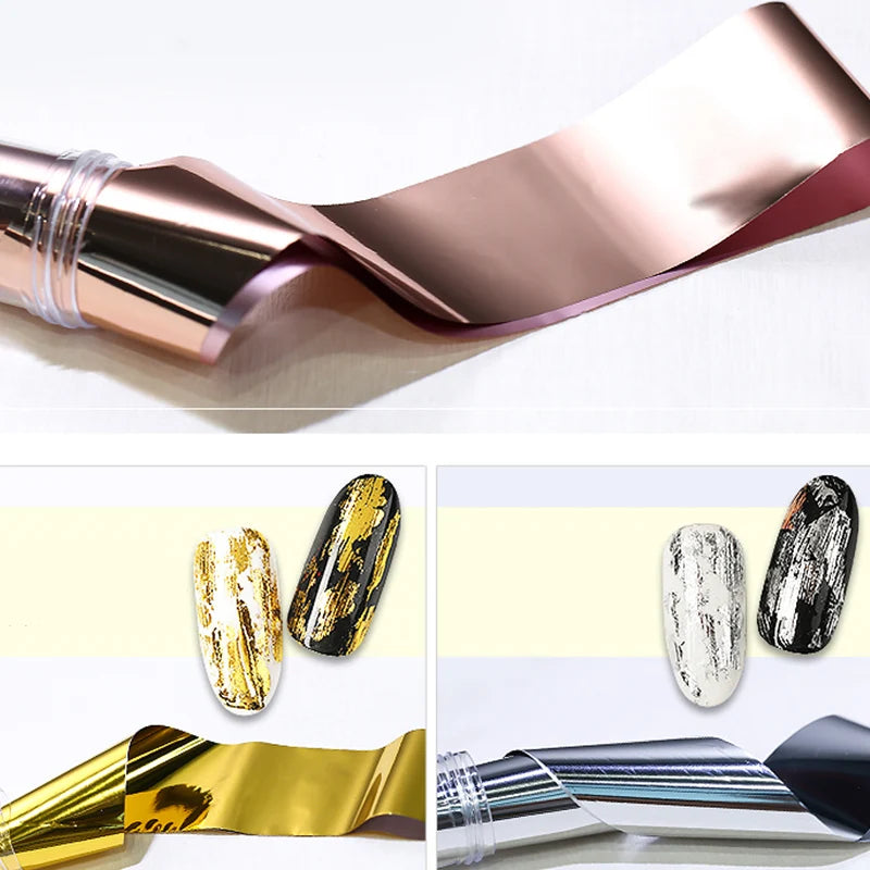 1 Box New Metal Nail Foils for Matt Transfer Paper Neon Stickers Champagne Nails Wraps Silver DIY Chameleon Nail Art Decorations