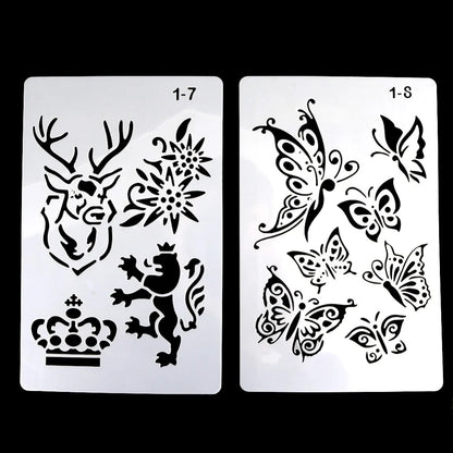 12 Design DIY Painting Template Wall Stencil Airbrush Scrapbook Coloring Embossing Album Diary Journal Drawing Copy Templates