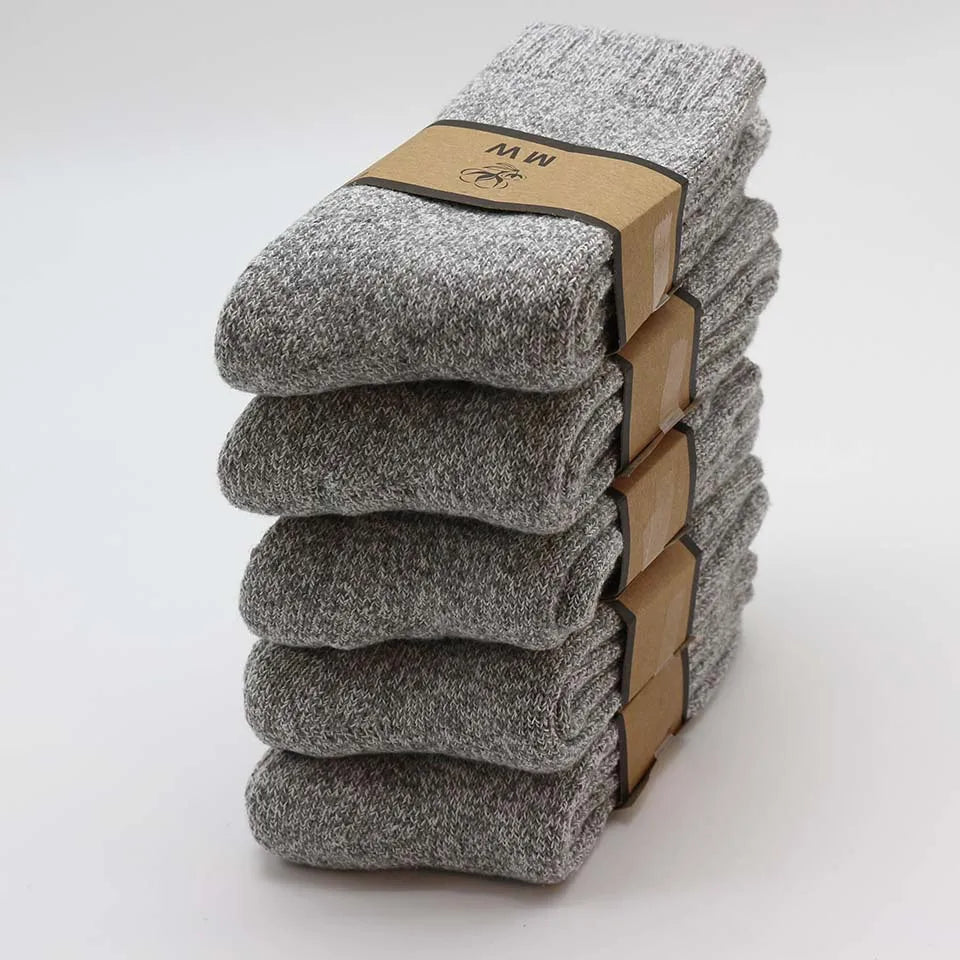 Winter Men's Merino Wool Socks Super Thick Warm High Quality Harajuku Retro Snow Casual Antifreeze Socks 5 Pair
