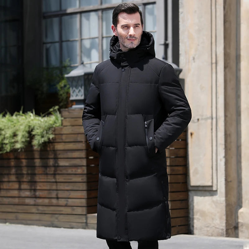 2022 New Men Thickened Down Jacket -30 Winter Warm Down Coat Jacket Men Fashion Long White Duck Hooded Down Parkas Plus Size 4XL