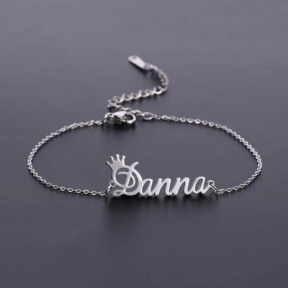 Sipuris Custom Name Bracelets With Crown For Women Stainless Steel Customized Personalized Unique Bracelet Jewelry Gifts