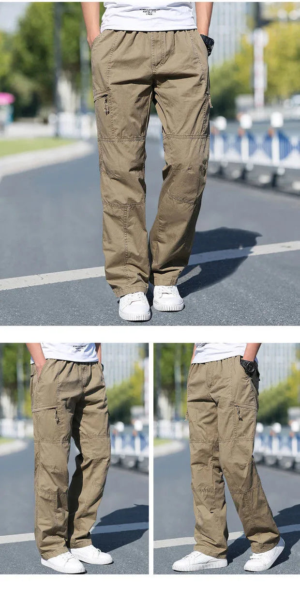 Cotton Cargo Trousers Men Work Pants Sports Casual Jogging Training High Quality Overalls Korean Plus Size Loose Straight Pants