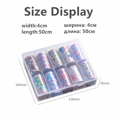 New Flower Nail Foils for Transfer Paper Stickers Floral Adhesive Fruit Nails Wraps Fish DIY Water Marble Nail Art Decorations